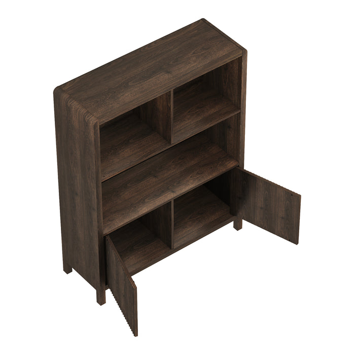 Credenza Bassa Lukkodso con 2 Ante e Scomparti Aperti 103x80x28 cm Effetto Noce [en.casa]