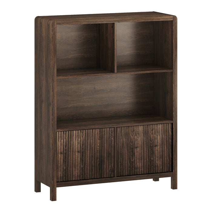 Credenza Bassa Lukkodso con 2 Ante e Scomparti Aperti 103x80x28 cm Effetto Noce [en.casa]