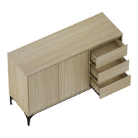 Credenza Bassa Kistiandi a 2 Ante e 3 Cassetti 77 x 120 x 40 cm - Effetto Rovere Chiaro [en.casa]