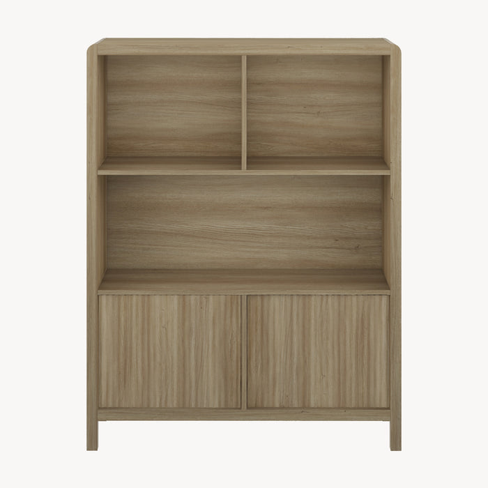 Credenza Bassa Lukkodso con 2 Ante e Scomparti Aperti 103x80x28 cm Effetto Rovere Rustico [en.casa]