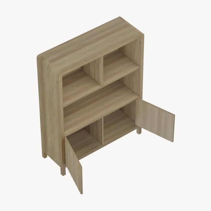 Credenza Bassa Lukkodso con 2 Ante e Scomparti Aperti 103x80x28 cm Effetto Rovere Rustico [en.casa]