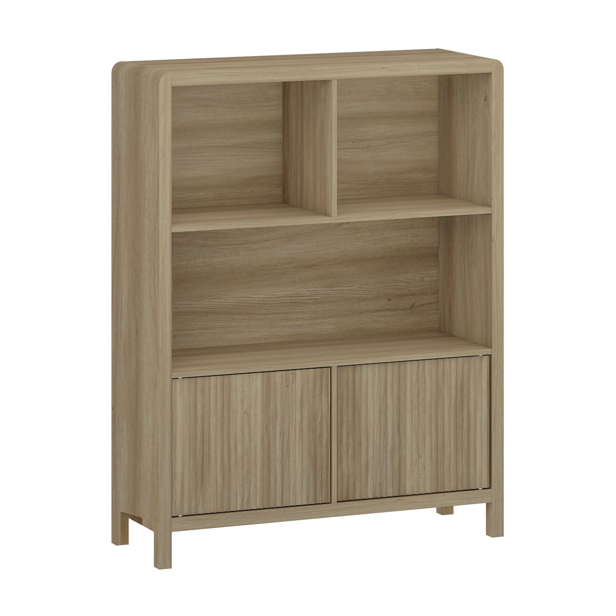 Credenza Bassa Lukkodso con 2 Ante e Scomparti Aperti 103x80x28 cm Effetto Rovere Rustico [en.casa]