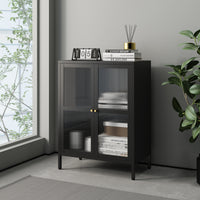 Credenza Säkylä Comò con Ante in Vetro Scanalato 84x64x35 cm Nero [en.casa]
