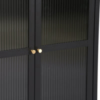 Credenza Säkylä Comò con Ante in Vetro Scanalato 84x64x35 cm Nero [en.casa]