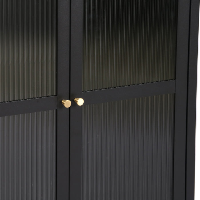 Credenza Säkylä Comò con Ante in Vetro Scanalato 84x64x35 cm Nero [en.casa]