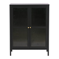 Credenza Säkylä Comò con Ante in Vetro Scanalato 84x64x35 cm Nero [en.casa]