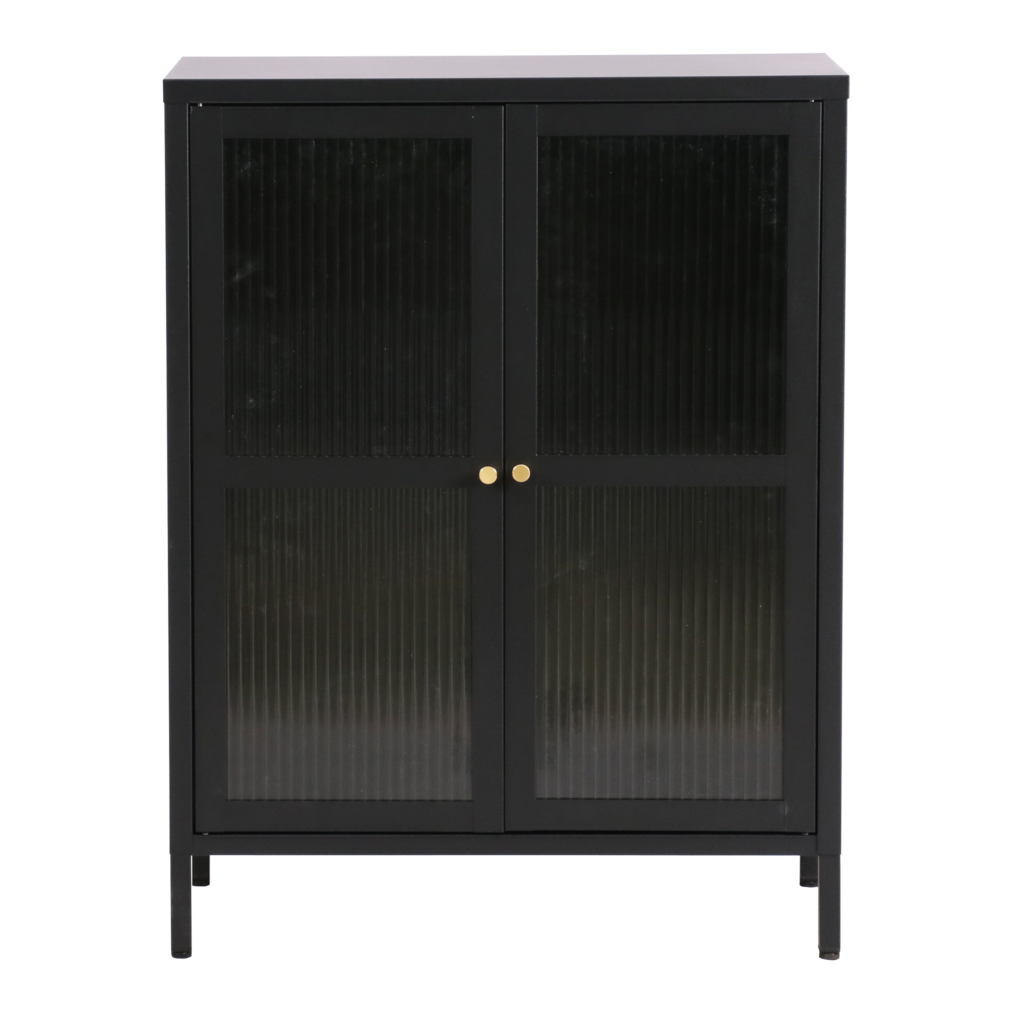 Credenza Säkylä Comò con Ante in Vetro Scanalato 84x64x35 cm Nero [en.casa]