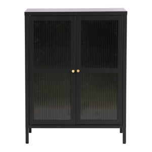 Credenza Säkylä Comò con Ante in Vetro Scanalato 84x64x35 cm Nero [en.casa]