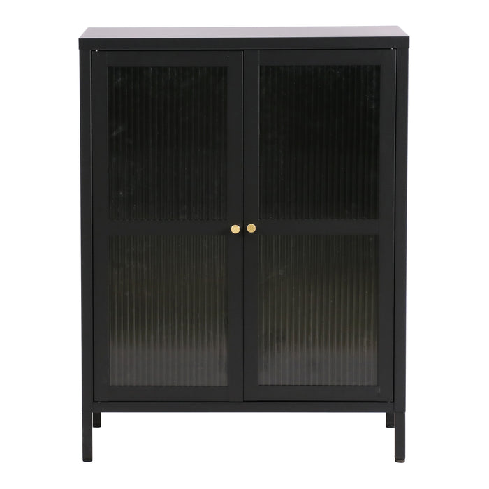 Credenza Säkylä Comò con Ante in Vetro Scanalato 84x64x35 cm Nero [en.casa]