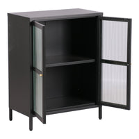 Credenza Säkylä Comò con Ante in Vetro Scanalato 84x64x35 cm Nero [en.casa]