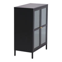 Credenza Säkylä Comò con Ante in Vetro Scanalato 84x64x35 cm Nero [en.casa]