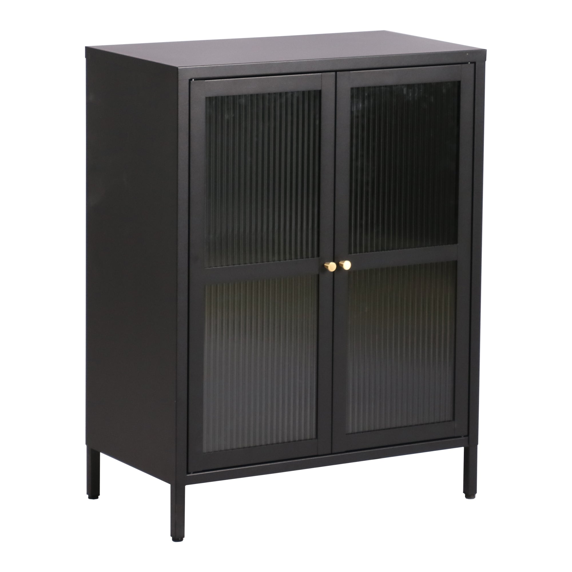 Credenza Säkylä Comò con Ante in Vetro Scanalato 84x64x35 cm Nero [en.casa]