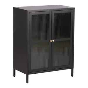 Credenza Säkylä Comò con Ante in Vetro Scanalato 84x64x35 cm Nero [en.casa]