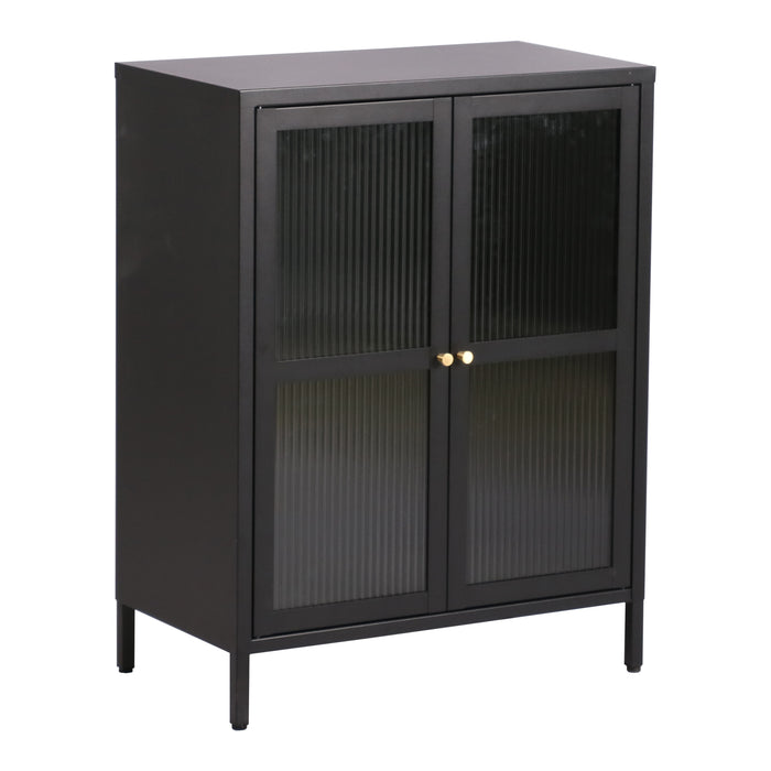 Credenza Säkylä Comò con Ante in Vetro Scanalato 84x64x35 cm Nero [en.casa]
