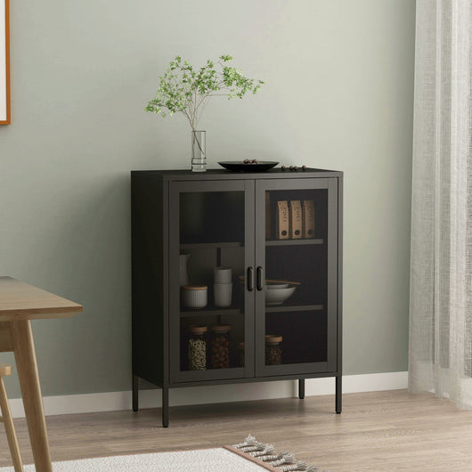 Credenza Falköping in Acciaio con 2 Ante Reticolate 101,5 x 80 x 40 cm Nero [en.casa]