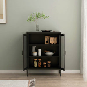 Credenza Falköping in Acciaio con 2 Ante Reticolate 101,5 x 80 x 40 cm Nero [en.casa]
