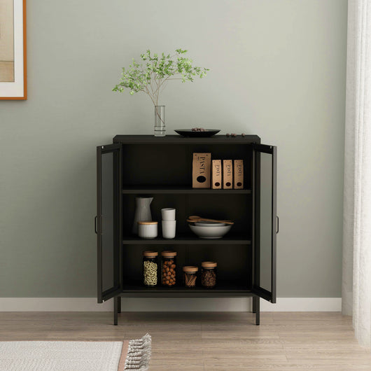Credenza Falköping in Acciaio con 2 Ante Reticolate 101,5 x 80 x 40 cm Nero [en.casa]