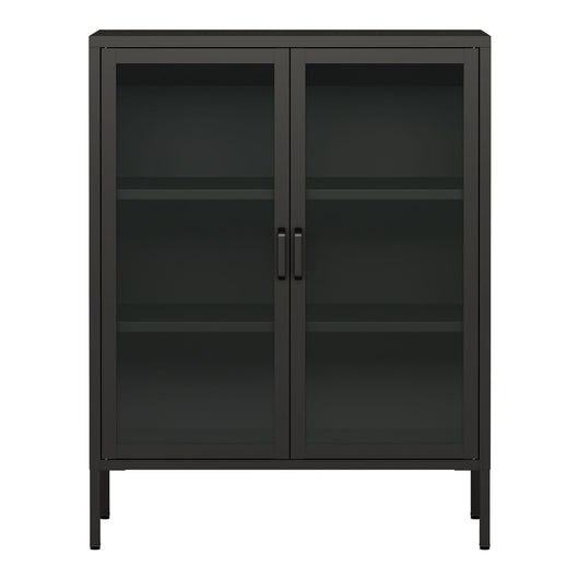 Credenza in metallo con ante in vetro acciaio vetro temperato 102 x 80 x 40 cm nero 03_0006608