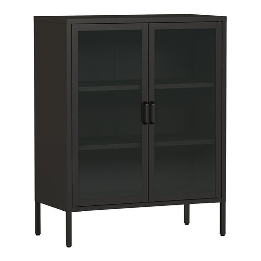 Credenza in metallo con ante in vetro acciaio vetro temperato 102 x 80 x 40 cm nero 03_0006608