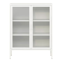 Credenza in metallo con ante in vetro acciaio vetro temperato 102 x 80 x 40 cm bianco 03_0006607