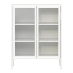 Credenza in metallo con ante in vetro acciaio vetro temperato 102 x 80 x 40 cm bianco 03_0006607