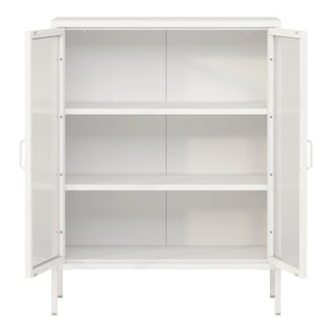 Credenza in metallo con ante in vetro acciaio vetro temperato 102 x 80 x 40 cm bianco 03_0006607