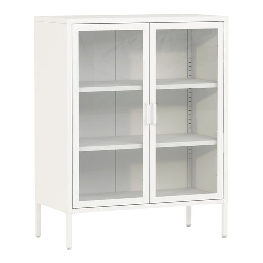 Credenza in metallo con ante in vetro acciaio vetro temperato 102 x 80 x 40 cm bianco 03_0006607
