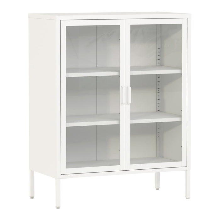 Credenza in metallo con ante in vetro acciaio vetro temperato 102 x 80 x 40 cm bianco 03_0006607