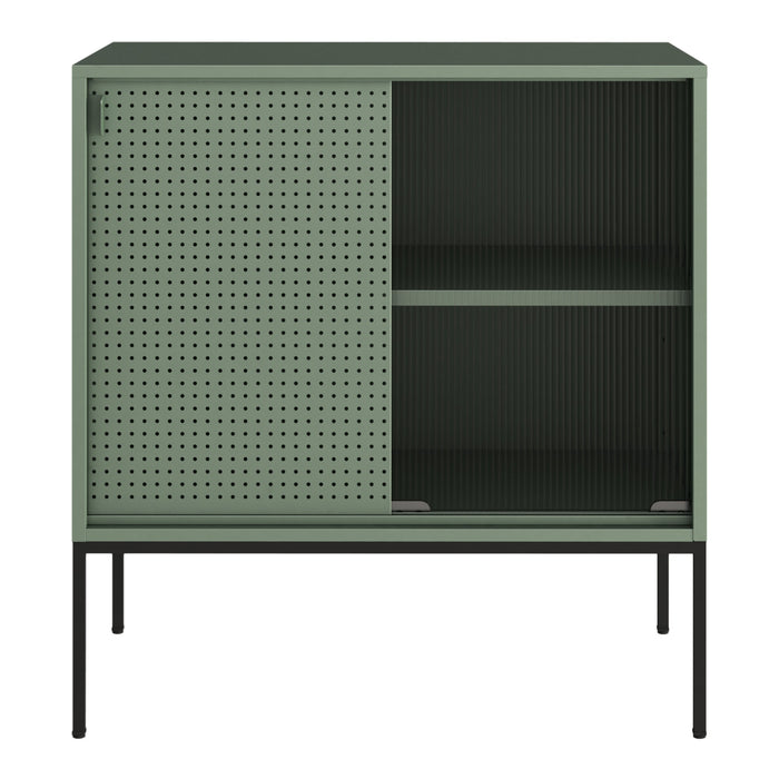 Credenza/cassettiera/mobile contenitore 85 x 80 x 45 cm soggiorno ingresso camera da letto metallo acciaio vetro ondulato verde 03_0009036