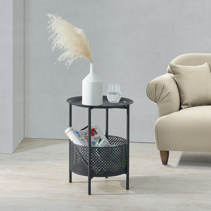 Tavolino basso 'Kruibeke' con Cesto Contenitore - Metallo [en.casa]