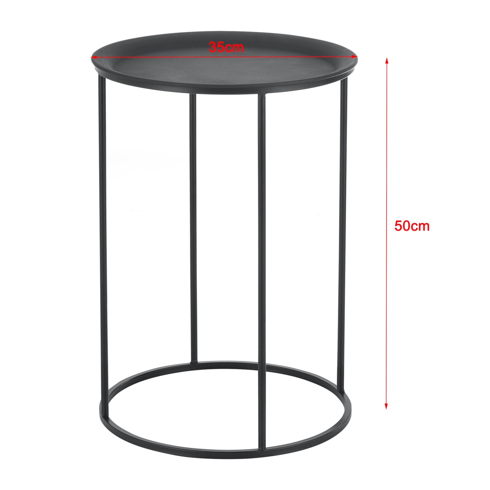 [en.casa] Set da 3 Tavolini da Salotto con Piano Tondo in 3 Misure Diverse Tavolini d'Appoggio in Metallo - Nero
