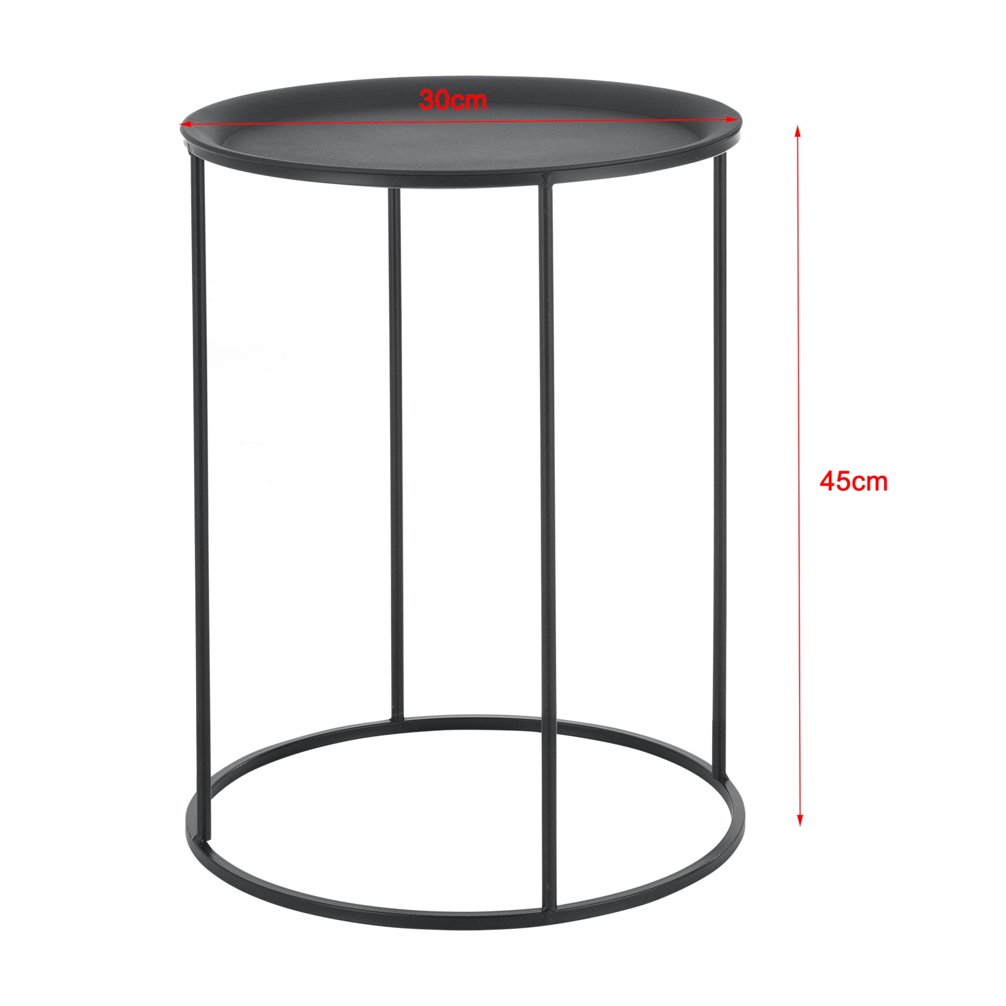 [en.casa] Set da 3 Tavolini da Salotto con Piano Tondo in 3 Misure Diverse Tavolini d'Appoggio in Metallo - Nero