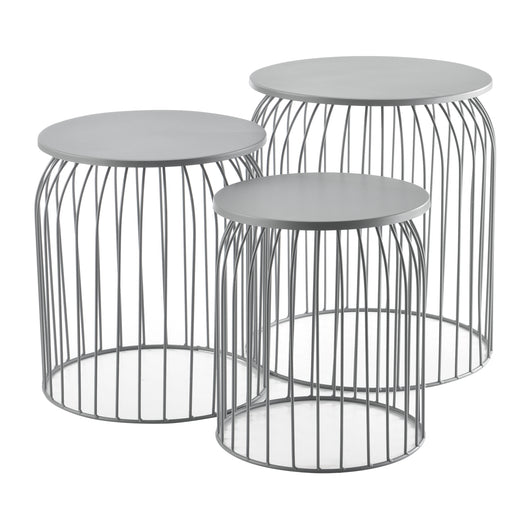 [en.casa] Set di 3 Tavolini d'Appoggio in Varie Altezze Tavolini Bassi da Salotto a Forma di Cestino Gabbia - Grigio