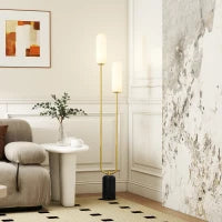 Lampada da Terra a U con 2 Luci, Interruttore a Pedale e Base in Marmo, 26x12x150 cm, Bianco Nero e Oro