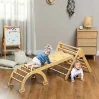Struttura per Arrampicata per Bambini 5 in 1 in Legno, Pieghevole, con Rampa e Arco, 178x64,5x63 cm Legno Naturale