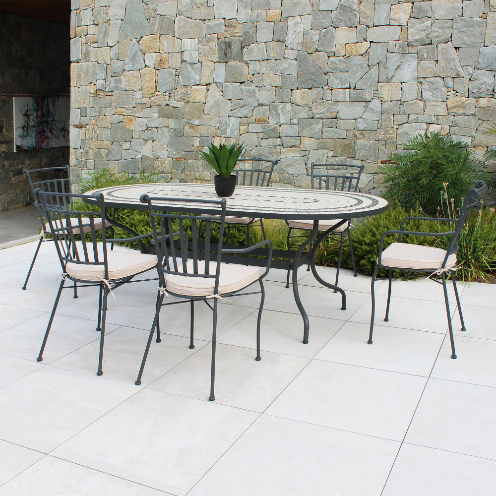 Tavolo Ceramica E Ferro Verniciato Ovale Dedalo 200X100 Cm