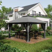 Gazebo Pieghevole 4x4 con Borsa da Trasporto, Picchetti, Funi e Sacchi di Sabbia Inclusi, 392x392x283 cm, Grigio