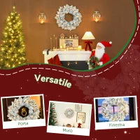 Ghirlanda Natalizia da 60 cm con Rami Innevati, 35 Luci LED con Timer e Pigne Decorative