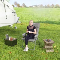 Sedia da Campeggio Pieghevole e Regolabile su 5 Livelli con Tasche Laterali, 66x58x105 cm, Grigio Chiaro