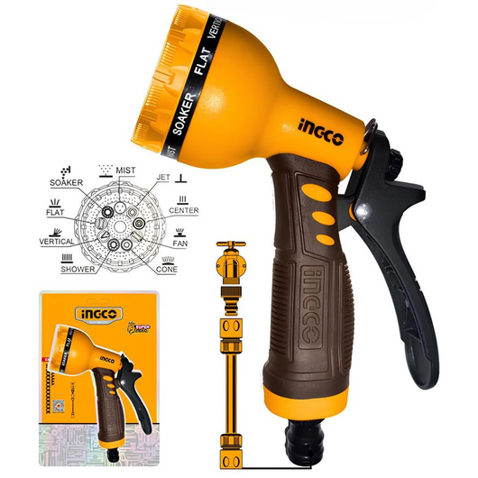 Pistola irrigazione giardino 9 getti pratica robusta adattatore 3/4 ingco