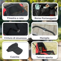 Passeggino per Cani Taglia Grande Pieghevole con Finestre a Rete, Cuscino e Guinzagli, 124x67x100 cm, Nero