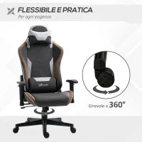 Sedia da Gaming Reclinabile a 150° con Funzione Dondolo, Poggiatesta e Cuscino Lombare, Grigio