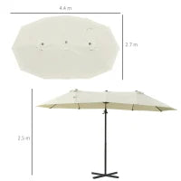 Ombrellone Doppio in Acciaio e Poliestere Anti-UV Impermeabile, 445x270x260cm, Beige