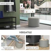 Pouf Contenitore Effetto Lino da 120 kg max con Vassoio a Ribalta, in MDF, 56x56x42 cm, Grigio