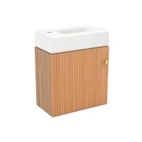 Mobile da bagno con lavabo e mobile sottolavabo sospeso, con spazio contenitore, 46x26x56 cm, color legno