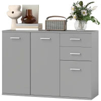 Credenza Moderna con 3 Armadietti e 2 Cassetti, in Legno, 106x35x76 cm, Grigio Chiaro