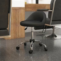 Sgabello con Ruote, Seduta Girevole, Altezza Regolabile e Rivestimento in Finta Pelle PU, Nero