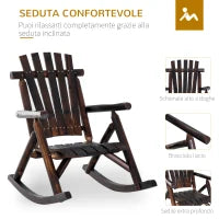 Sedia a Dondolo da Giardino Adirondack in Stile Country, Legno di Abete 97x69x93cm Colore Carbonizzato