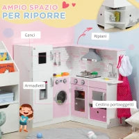 Cucina Giocattolo per Bambini 3-6 Anni con Luci e Utensili da Cucina Realistici, in MDF e PP, 84x93.5x85 cm