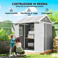 Casetta da Giardino in Resina con Pavimento, 2 Porte con Blocco, Finestra, 1.8x1.8m, Grigio